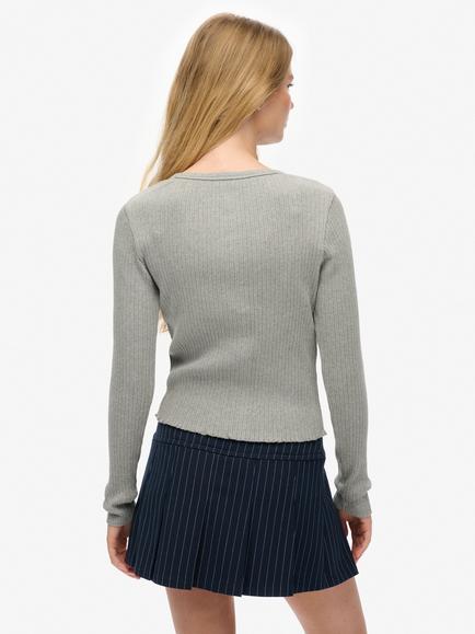 Superdry Athletic Essentials Rib Knit Cardigan - view 2, Grey Marl
