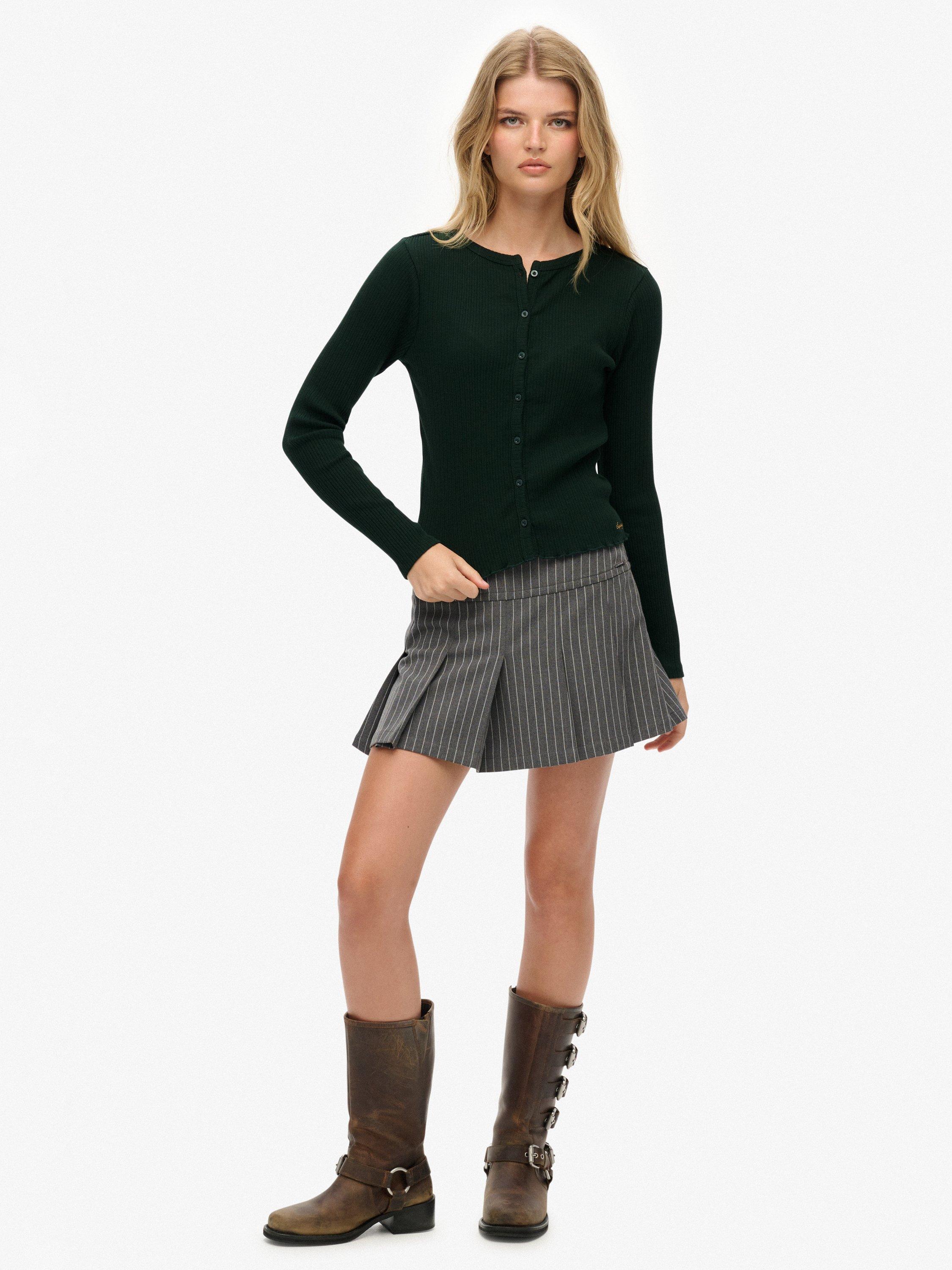 Product image 3 of 5, which shows Superdry Athletic Essentials Rib Knit Cardigan, Enamel Green, 10