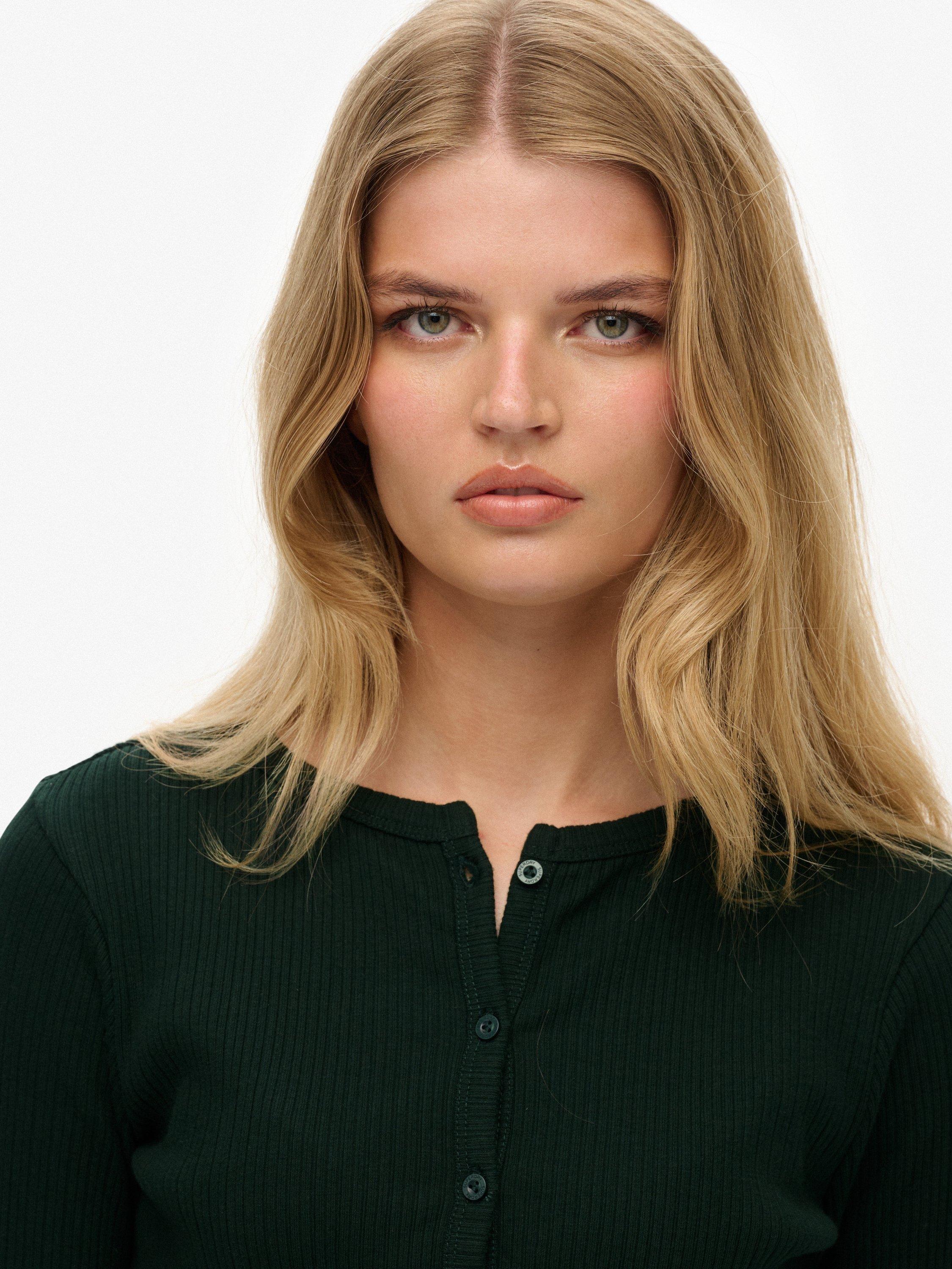 Product image 5 of 5, which shows Superdry Athletic Essentials Rib Knit Cardigan, Enamel Green, 10