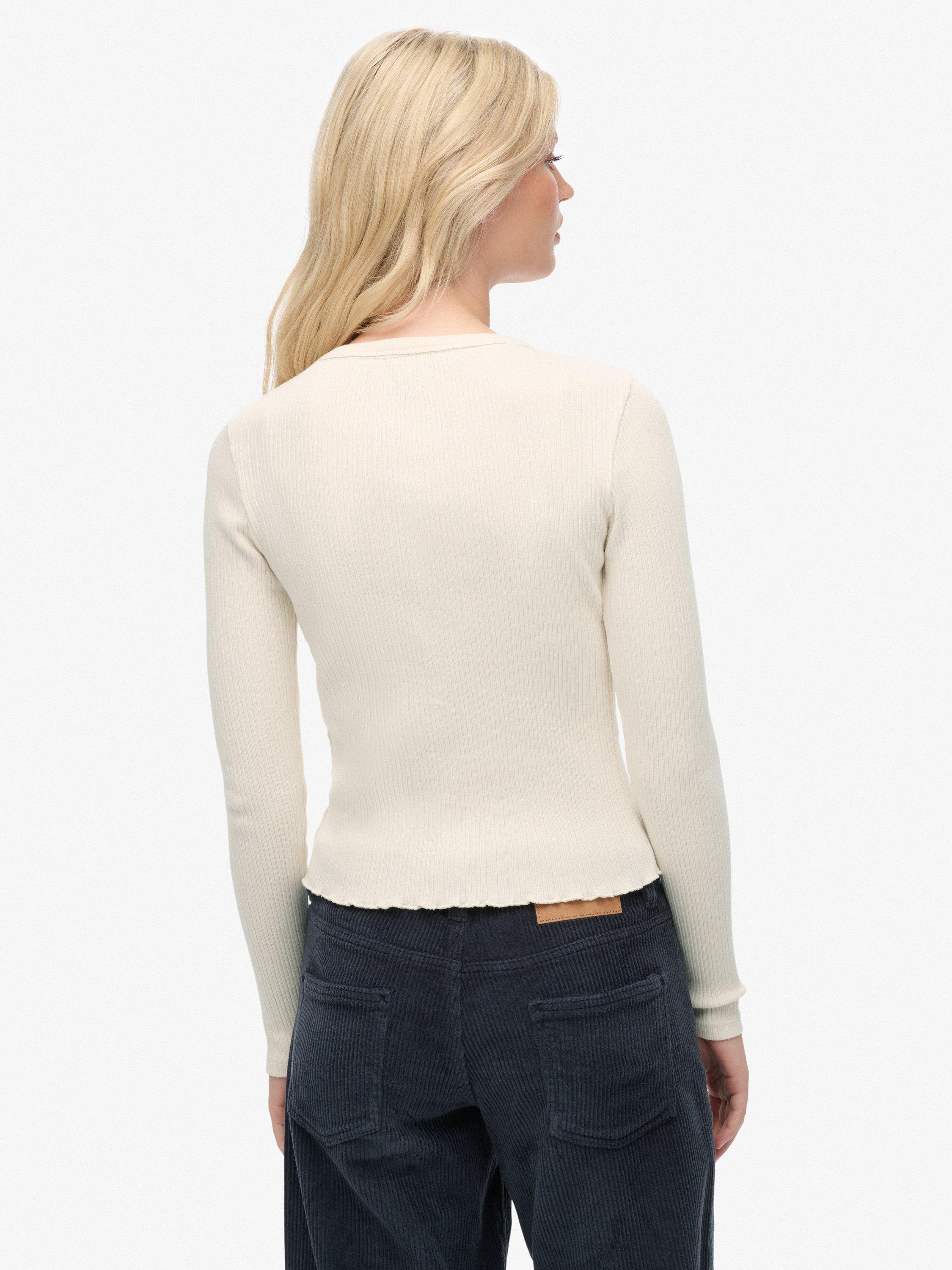 Product image 2 of 5, which shows Superdry Athletic Essentials Rib Knit Cardigan, Desert Bone   White, 10