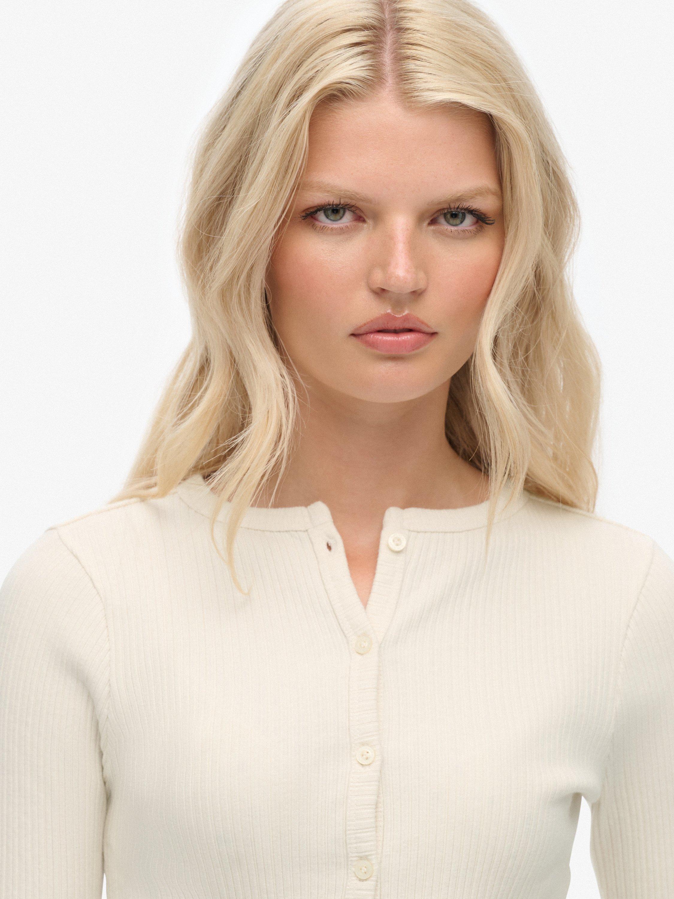 Product image 5 of 5, which shows Superdry Athletic Essentials Rib Knit Cardigan, Desert Bone   White, 10