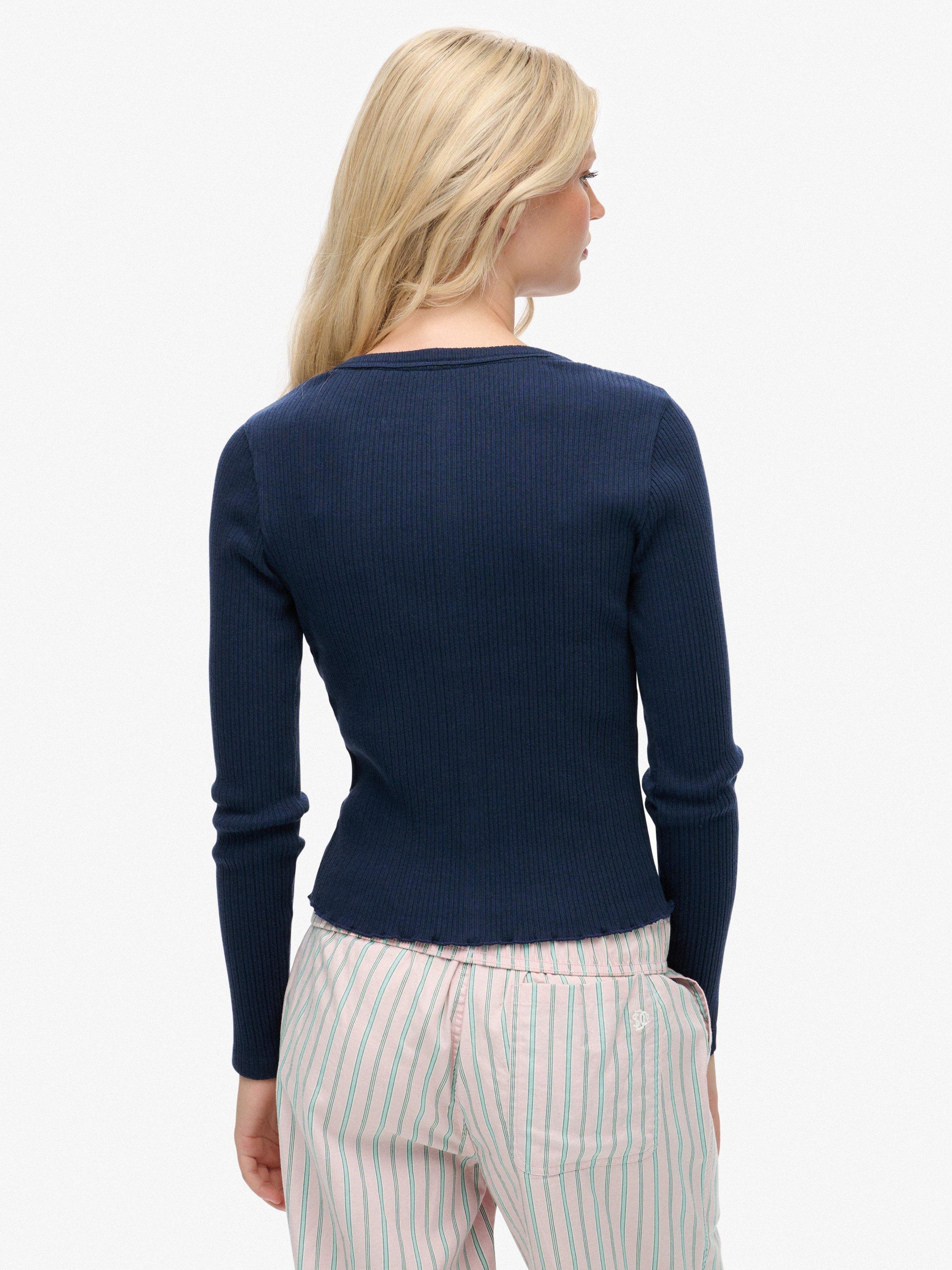 Product image 2 of 5, which shows Superdry Athletic Essentials Rib Knit Cardigan, Richest Navy, 10