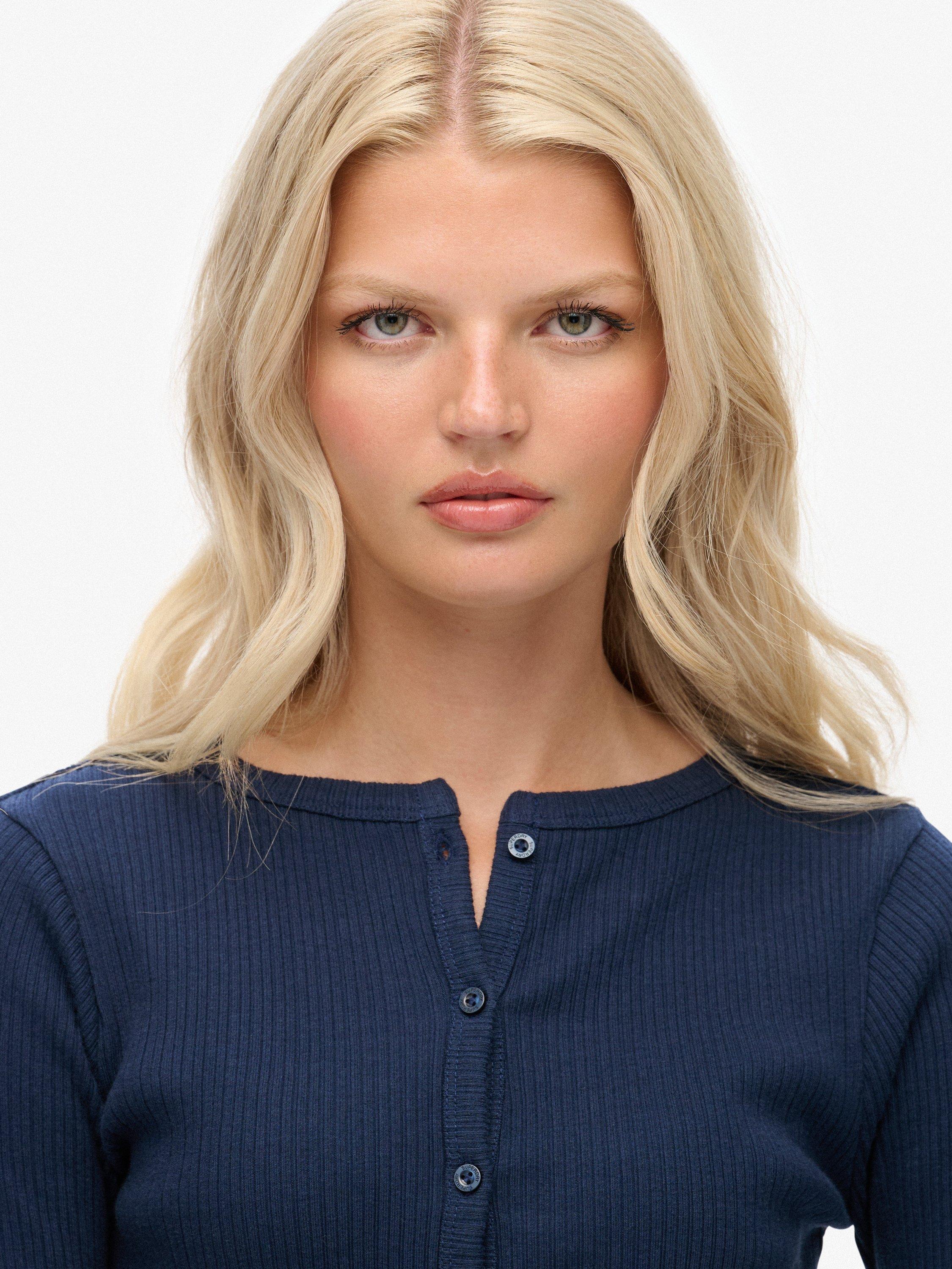 Product image 5 of 5, which shows Superdry Athletic Essentials Rib Knit Cardigan, Richest Navy, 10