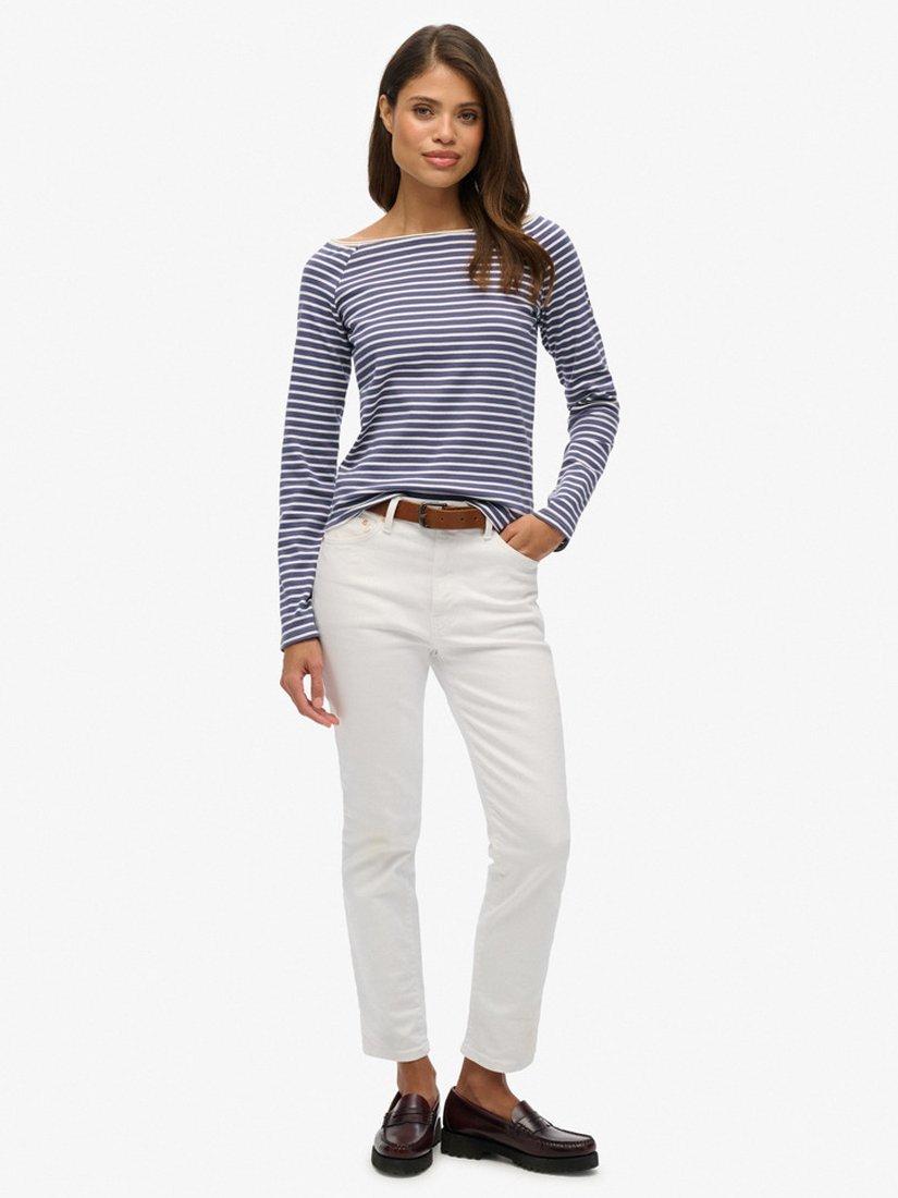 Product image 2 of 4, which shows Superdry Bardot Off Shoulder Stripe Top, Mariner Navy Stripe, 10