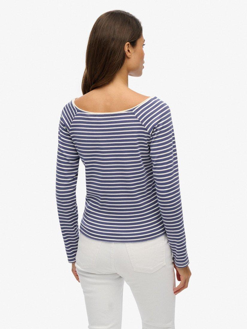 Product image 3 of 4, which shows Superdry Bardot Off Shoulder Stripe Top, Mariner Navy Stripe, 10