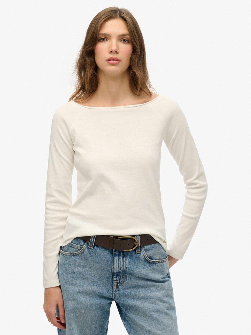 Product image 1 of 4, which shows Superdry Bardot Off Shoulder Top, Off White, 10