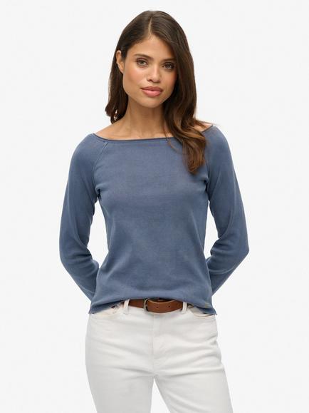 Superdry Bardot Off Shoulder Top, Washed Eclipse Navy, Washed Eclipse Navy