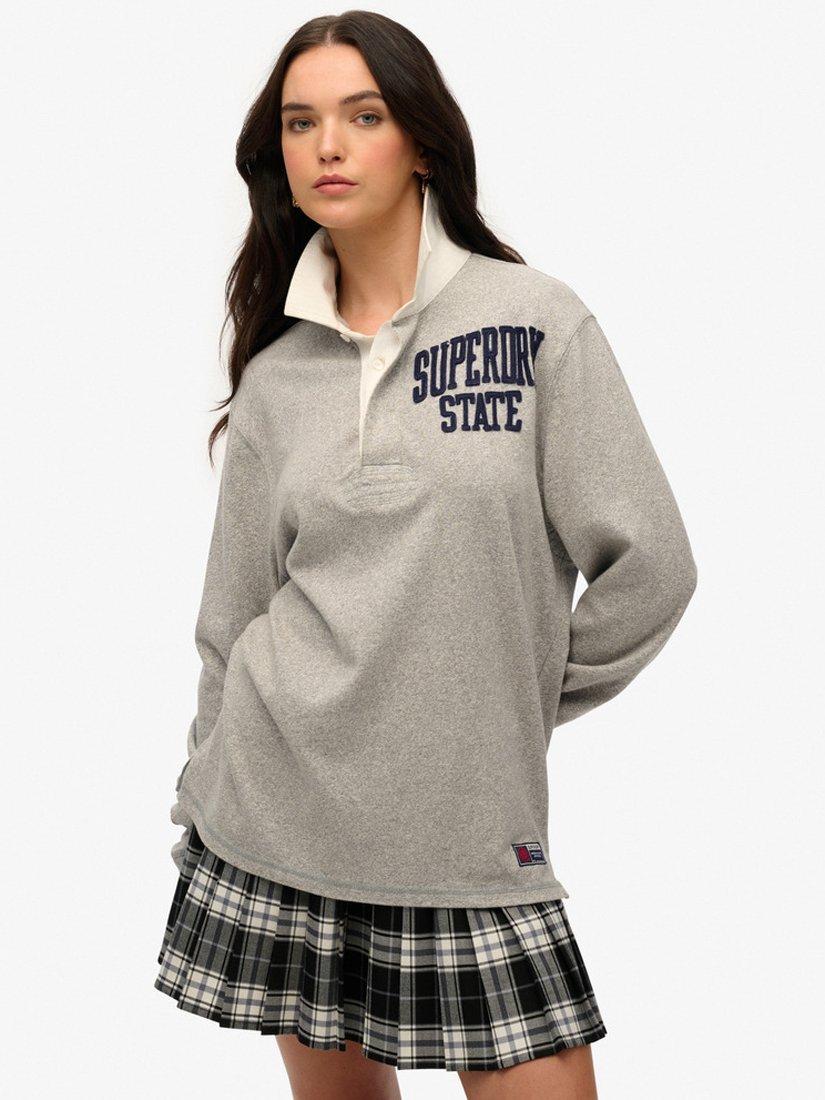 Superdry Oversized Athletic Rugby Top, Light Grey
