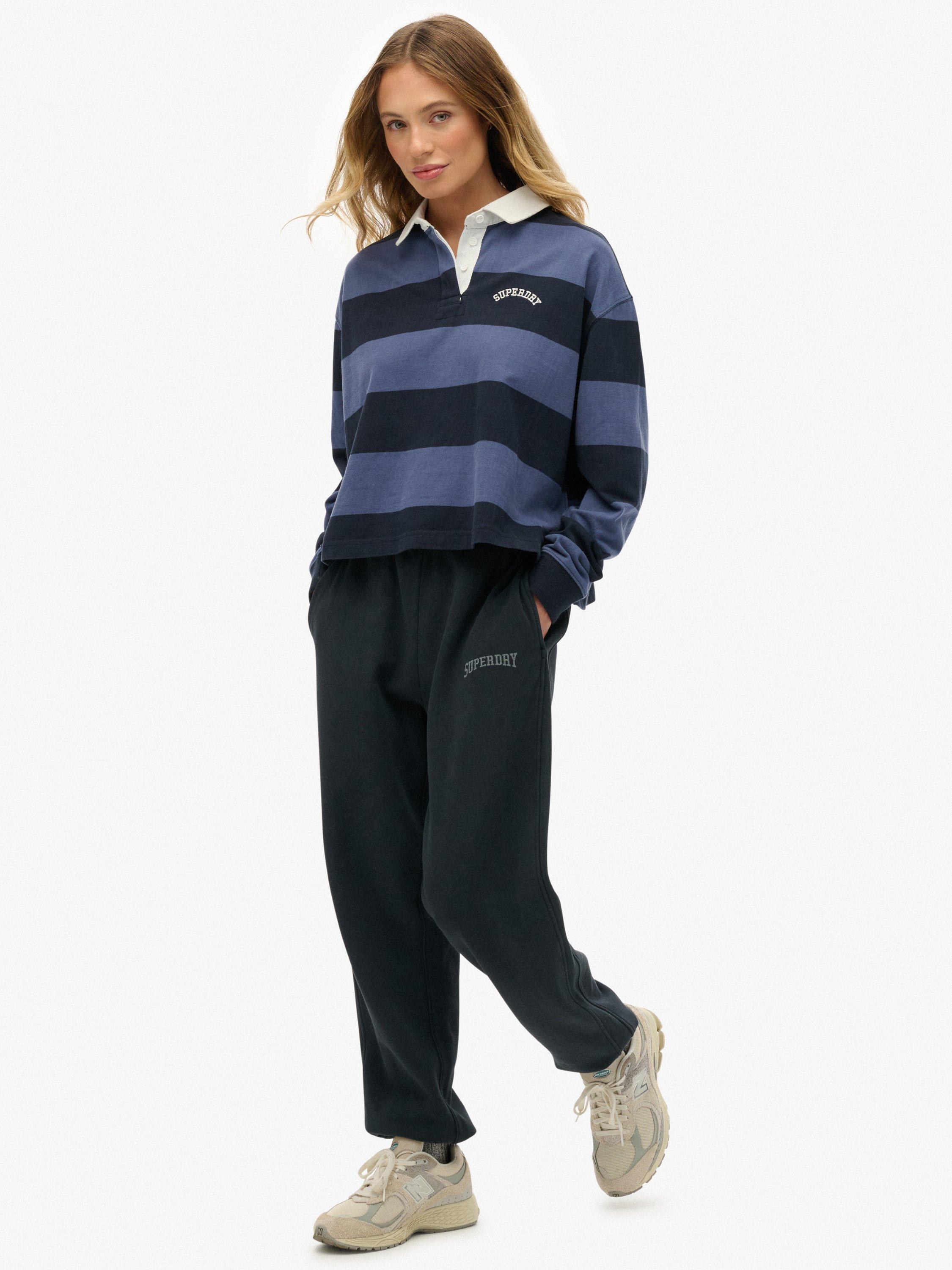 Product image 3 of 6, which shows Superdry Cotton Athletic Essential Boyfriend Joggers, Eclipse Navy/White, 10