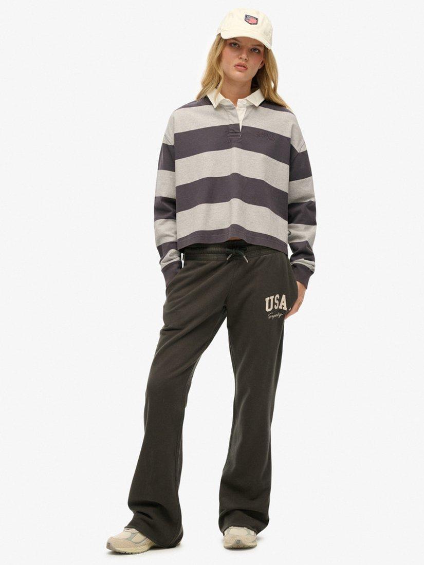 Product image 1 of 5, which shows Superdry Athletic Essentials Low Rise Flare Joggers, Charcoal, 10