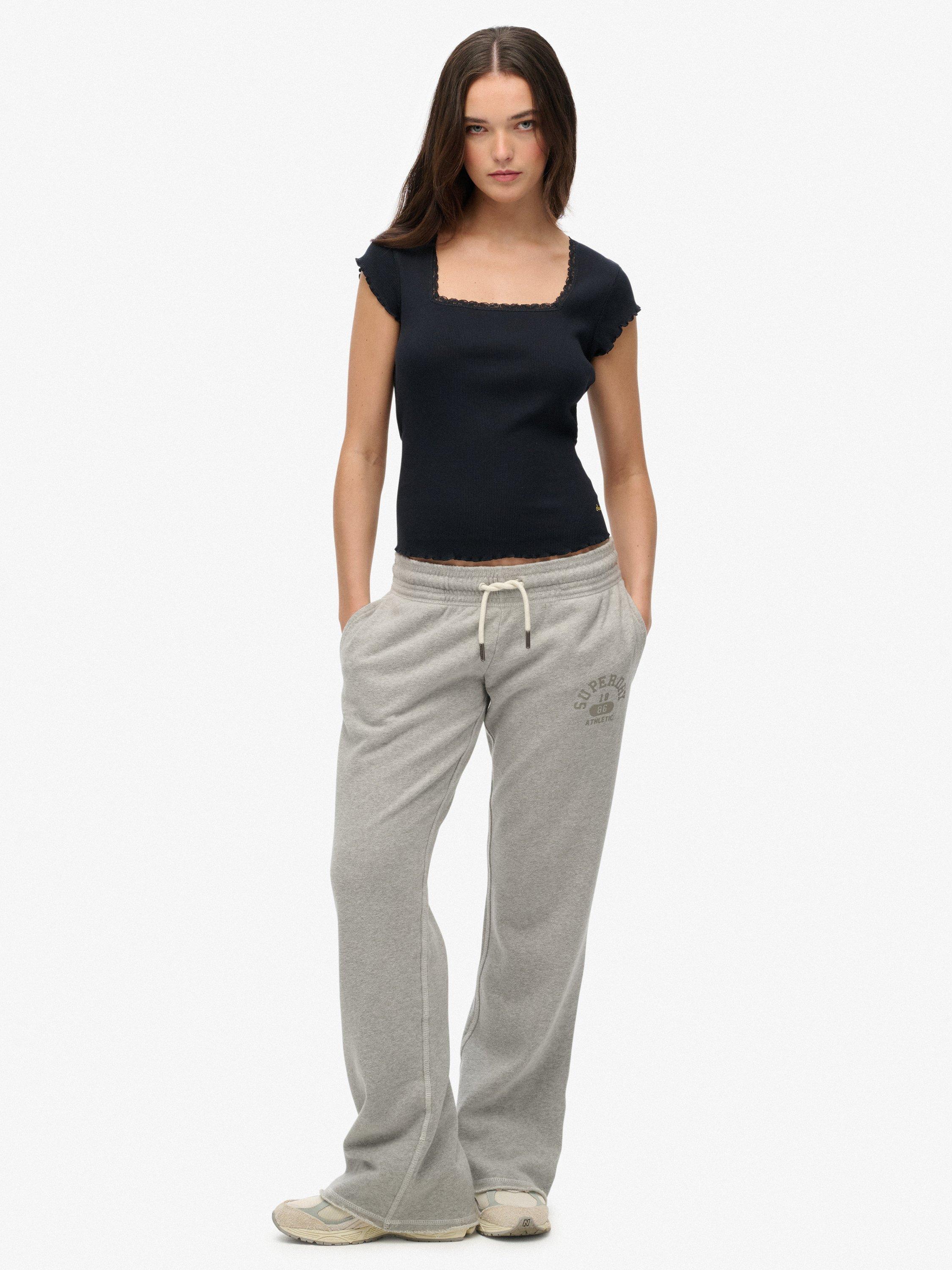 Product image 1 of 7, which shows Superdry Athletic Essentials Low Rise Flare Joggers, Grey Marl, 10