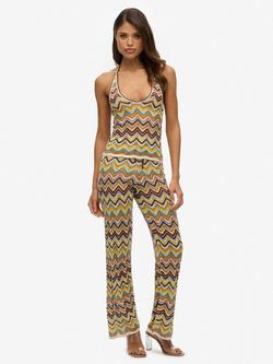 Superdry Zig Zag Crochet Knit Trousers, Mint Zigzag Stripe, Mint Zigzag Stripe