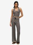 Superdry Zig Zag Crochet Knit Trousers, Navy Gold Zigzag