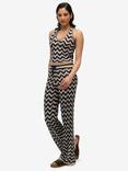 Superdry Zig Zag Crochet Knit Trousers, Navy Gold Zigzag