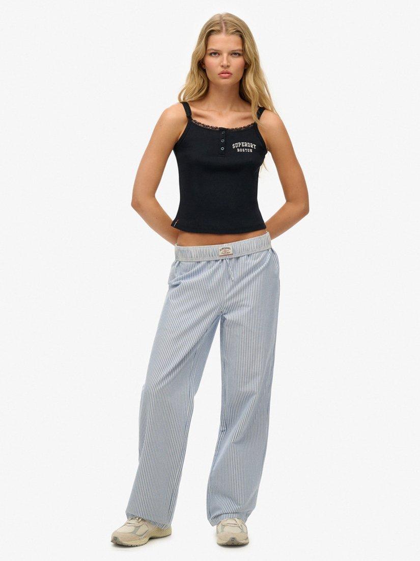 Product image 1 of 5, which shows Superdry Stripe Elasticated Waist Trousers, Blue Oxford Stripe, 10