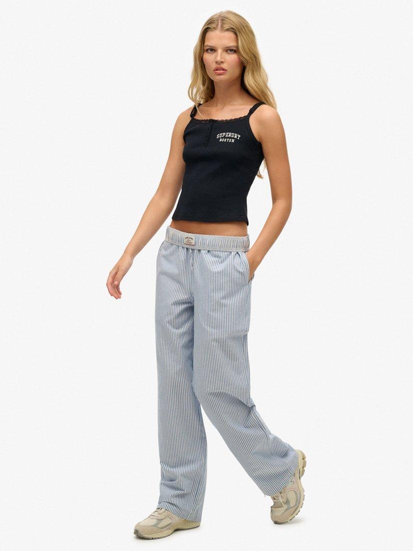 Product image 2 of 5, which shows Superdry Stripe Elasticated Waist Trousers, Blue Oxford Stripe, 10