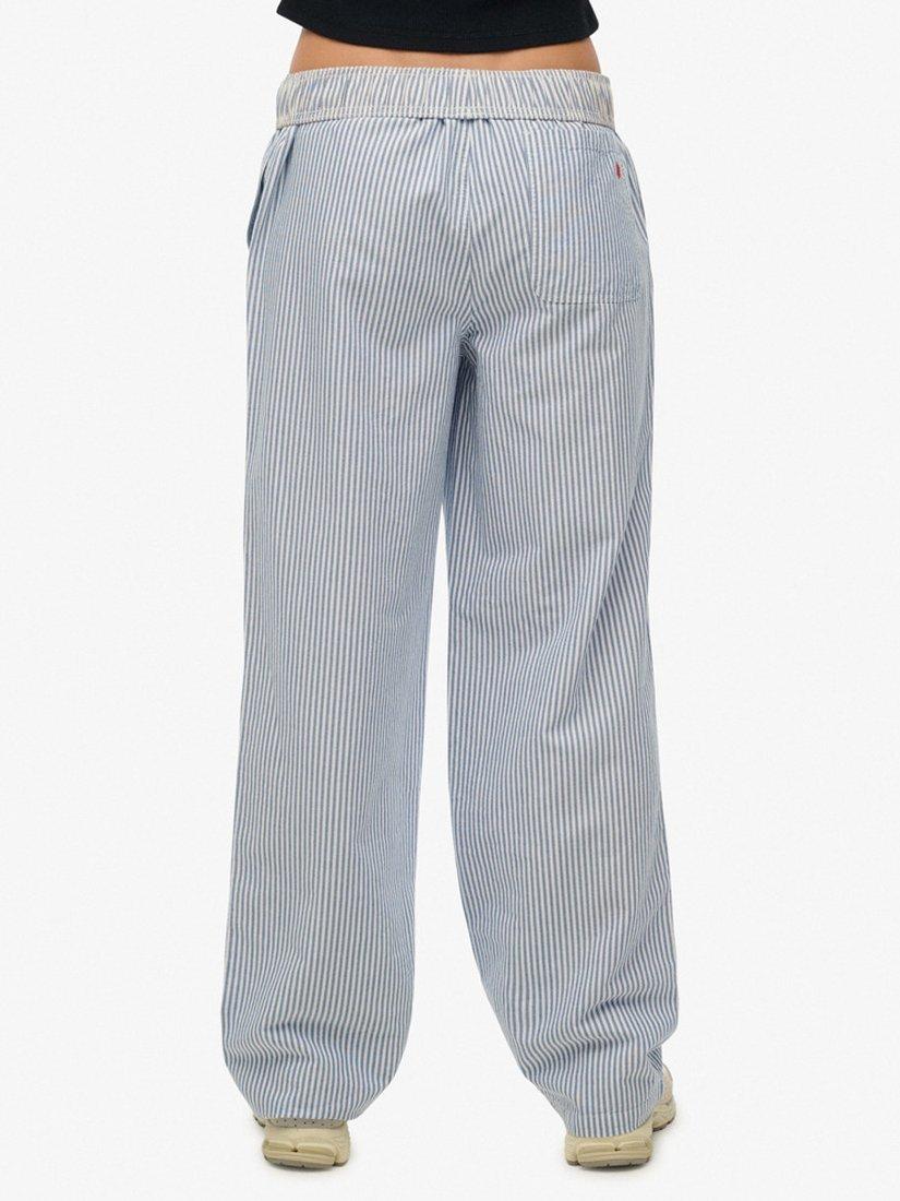Product image 4 of 5, which shows Superdry Stripe Elasticated Waist Trousers, Blue Oxford Stripe, 10