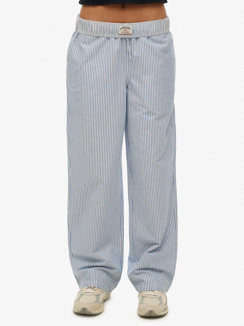 Product image 5 of 5, which shows Superdry Stripe Elasticated Waist Trousers, Blue Oxford Stripe, 10