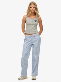 Superdry Elasticated Waist Stripe Trousers, Broker Blue Stripe, Broker Blue Stripe