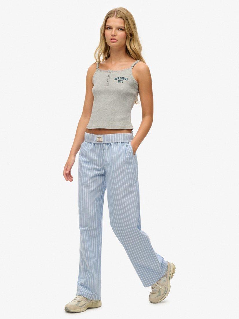 Product image 2 of 5, which shows Superdry Elasticated Waist Stripe Trousers, Broker Blue Stripe, 10