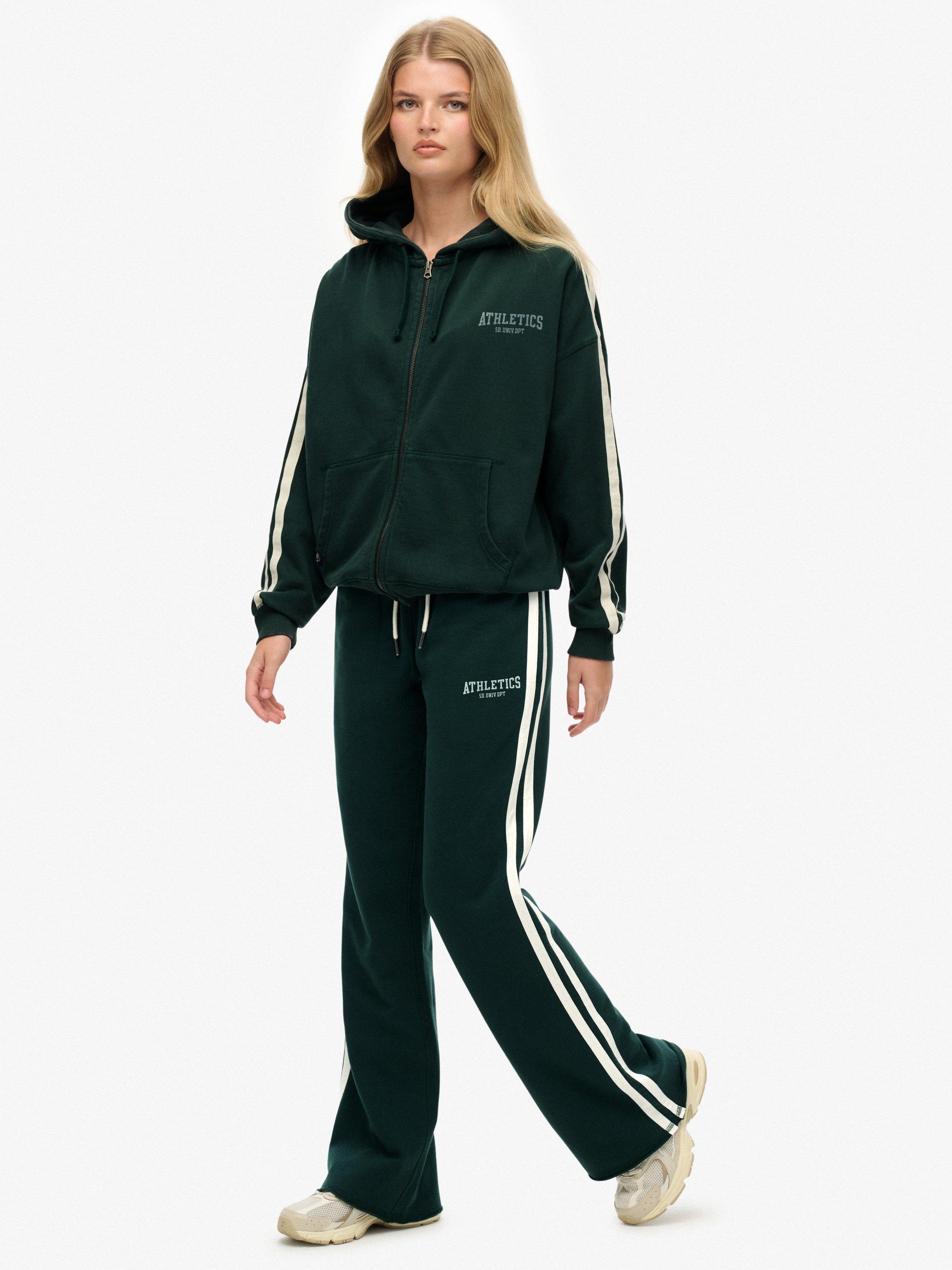 Product image 3 of 6, which shows Superdry Athletic Stripe Flare Joggers, Enamel Green, 10