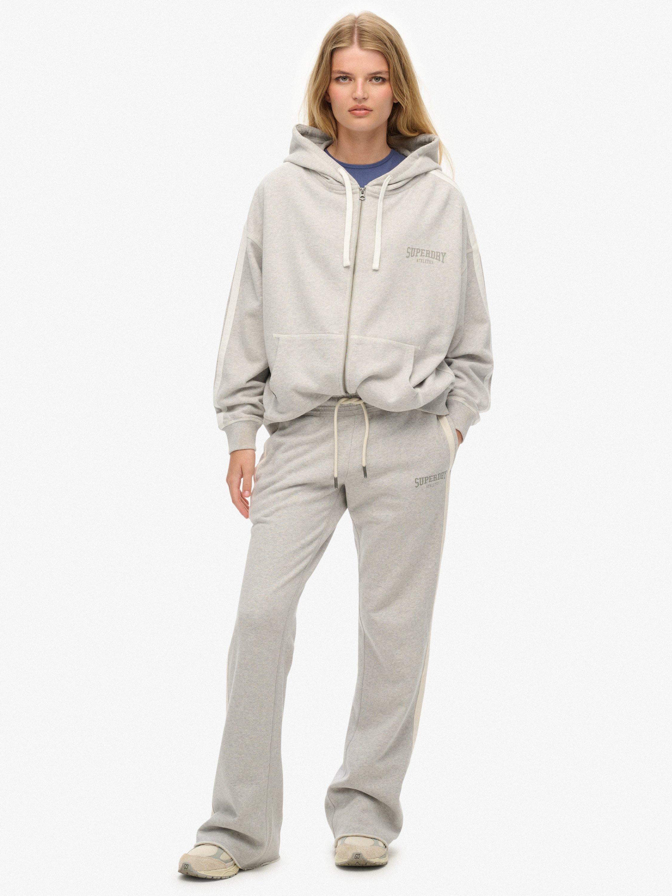 Product image 1 of 6, which shows Superdry Athletic Stripe Flare Joggers, Glacier Grey Marl, 10