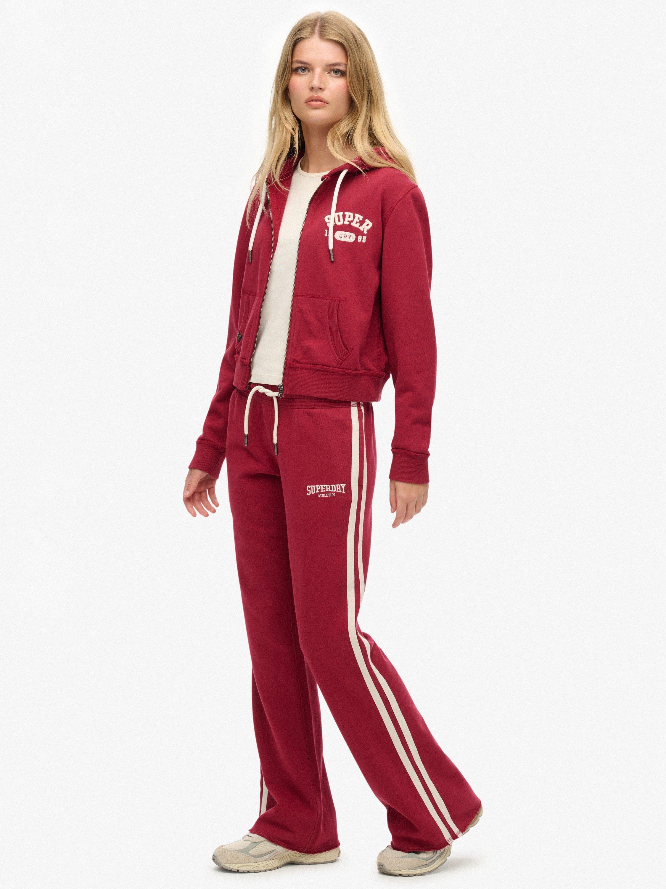 Product image 3 of 6, which shows Superdry Athletic Stripe Flare Joggers, Bordeaux Red, 10