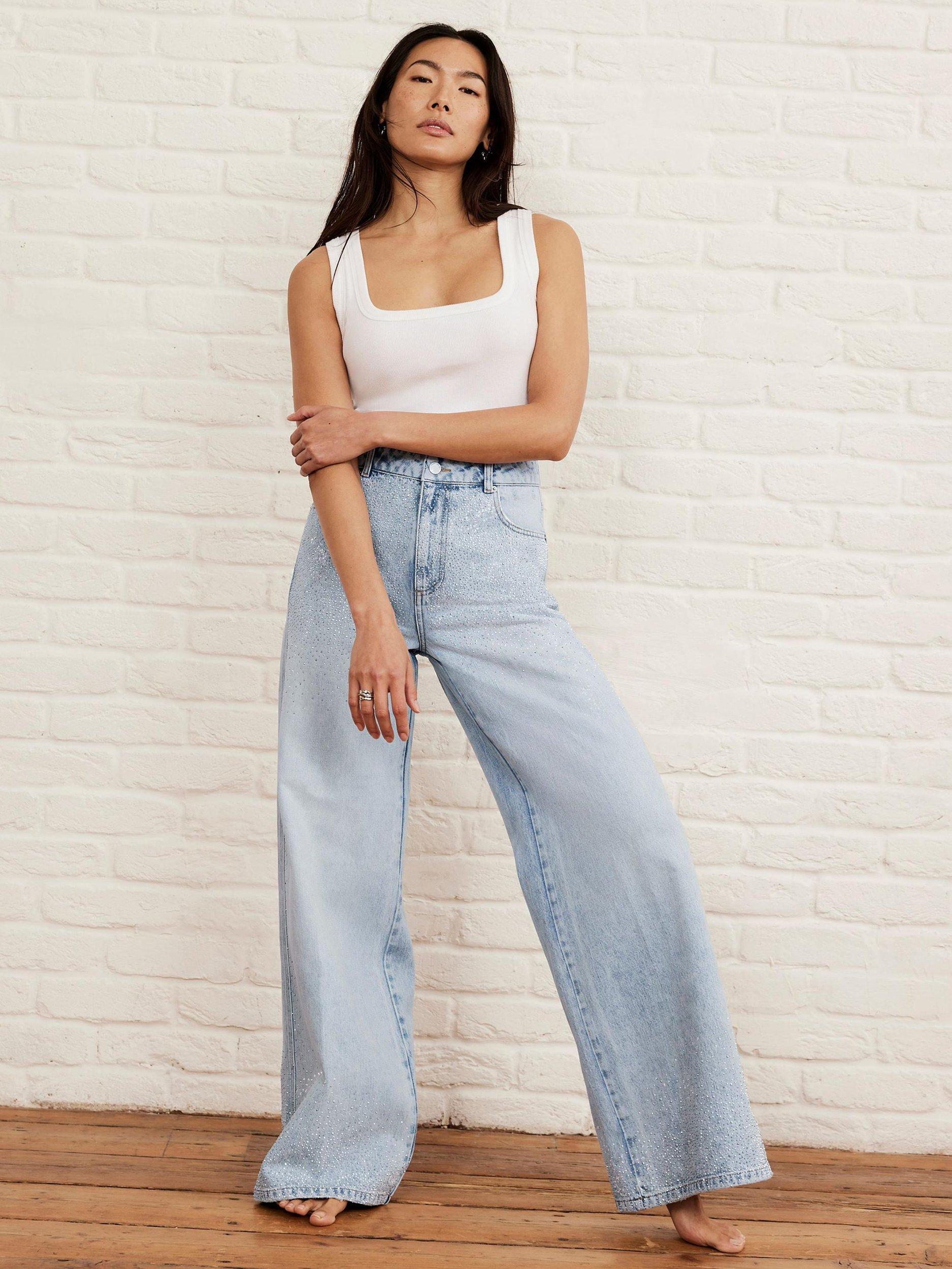 Product image 4 of 8, which shows Mint Velvet Diamante Wide Leg Jeans, Blue, 10