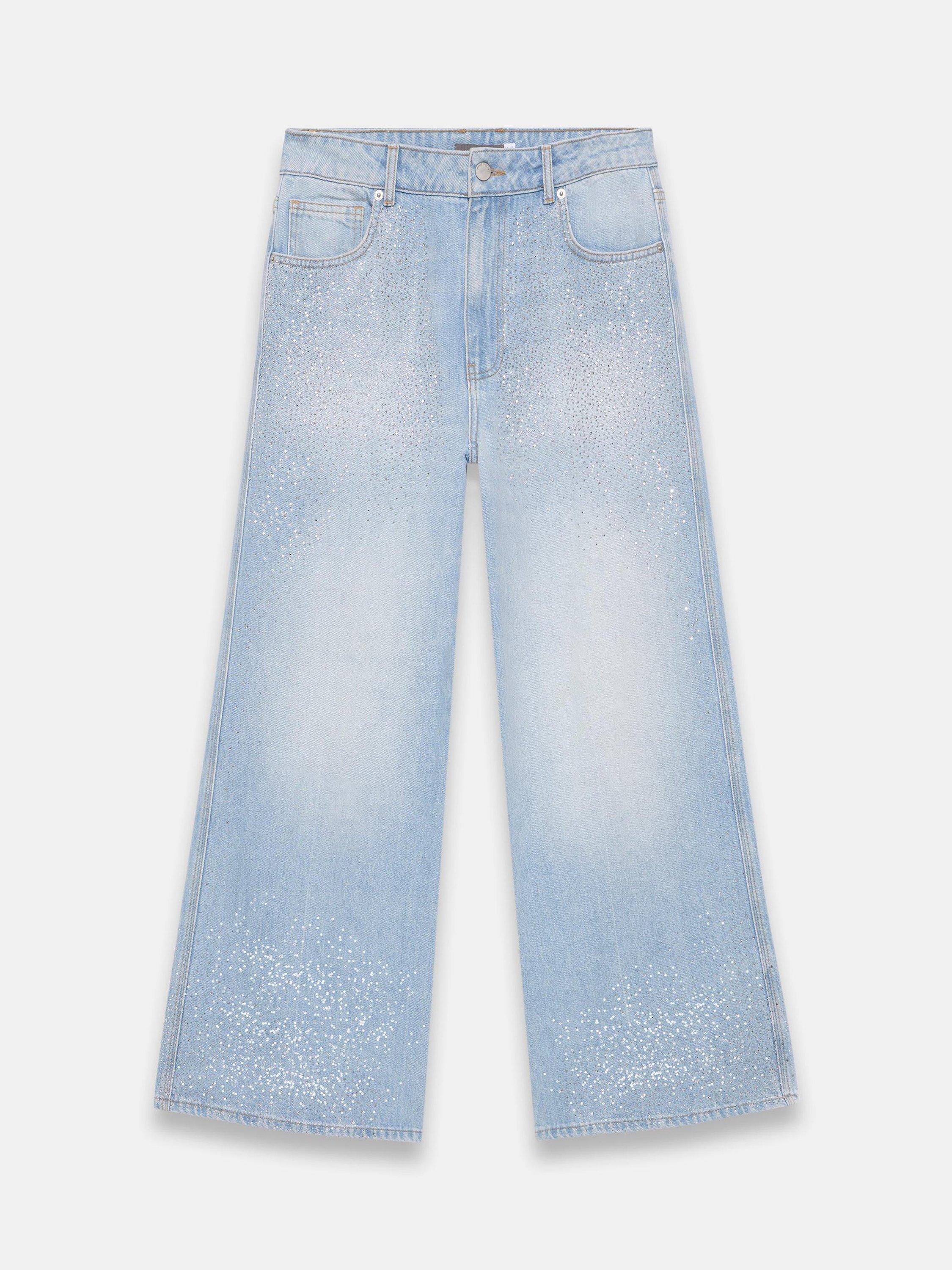 Product image 7 of 8, which shows Mint Velvet Diamante Wide Leg Jeans, Blue, 10