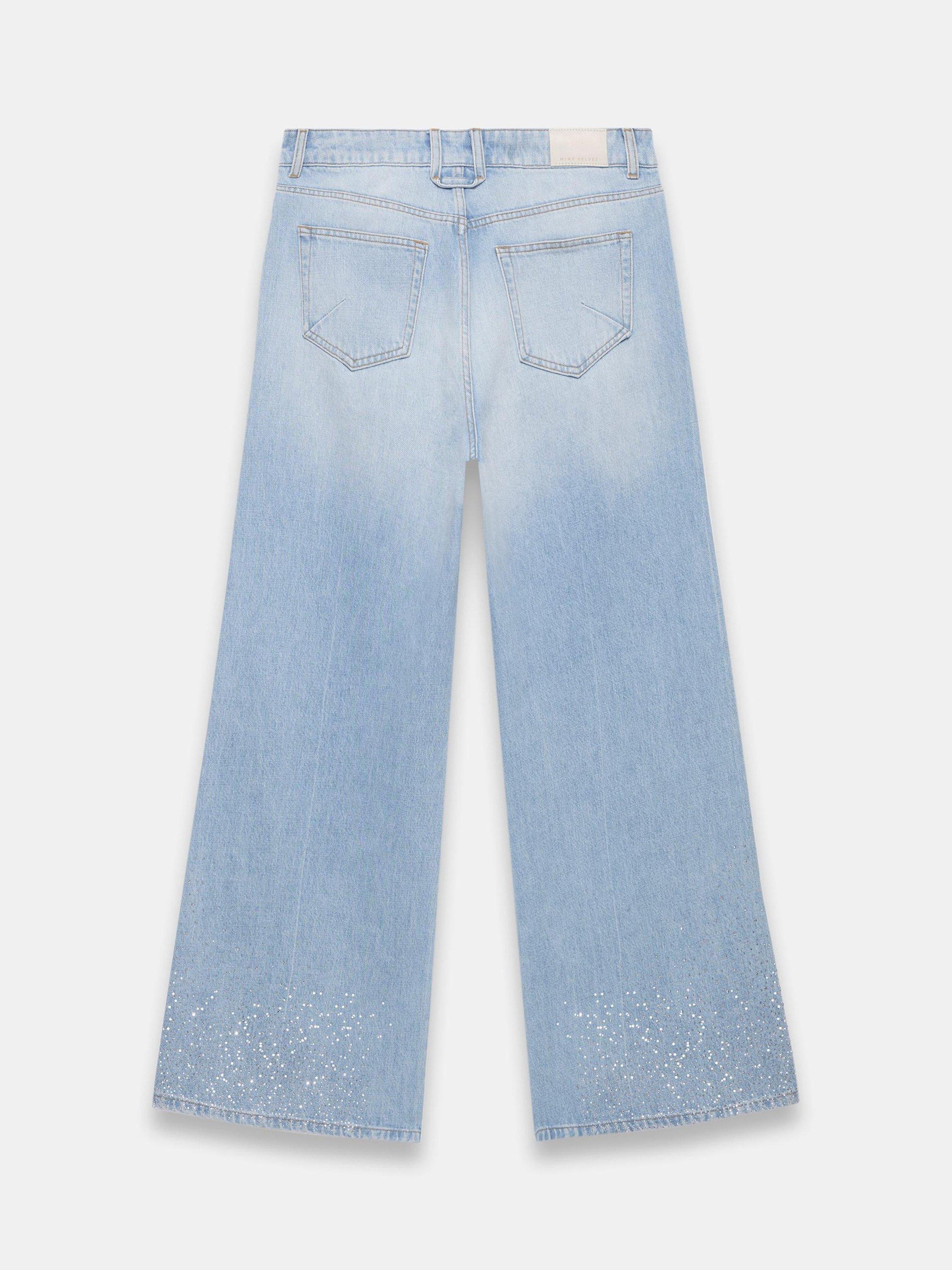 Product image 8 of 8, which shows Mint Velvet Diamante Wide Leg Jeans, Blue, 10