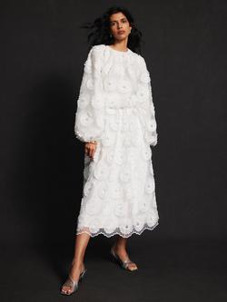 Mint Velvet Floral Applique Midi Skirt, White Ivory, White Ivory