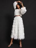 Mint Velvet Floral Applique Midi Skirt, White Ivory
