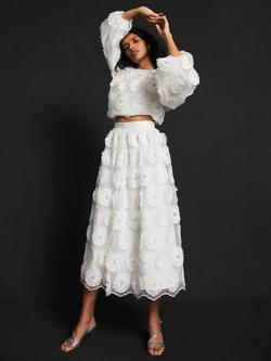 Mint Velvet Floral Applique Midi Skirt, White Ivory - view 2, White Ivory