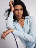 Mint Velvet Sequin Knit Polo Top, Blue