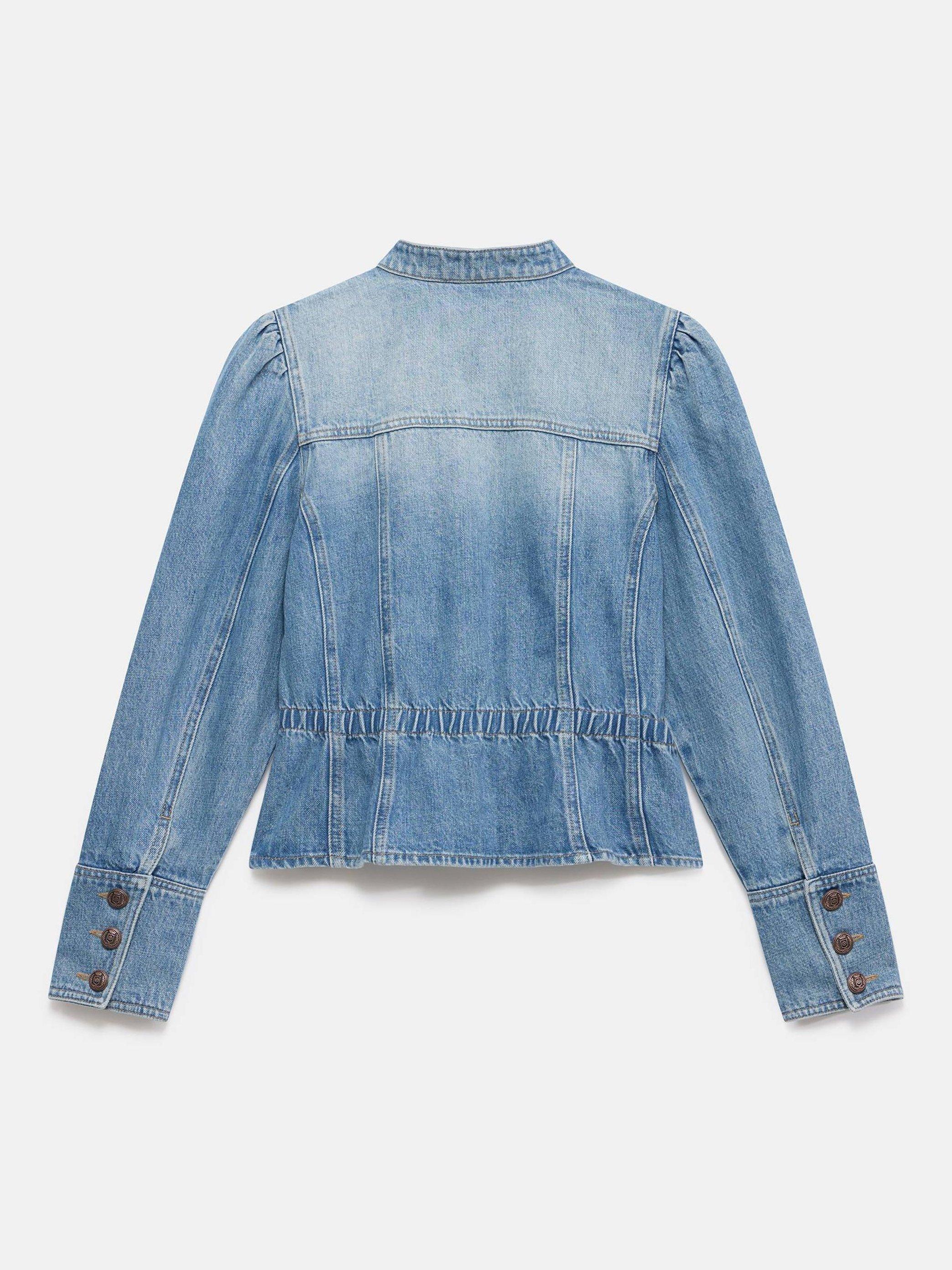 Product image 8 of 9, which shows Mint Velvet Puff Sleeve Denim Jacket, Indigo, S