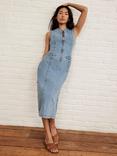 Mint Velvet Sleeveless Zip Front Denim Midi Dress, Blue