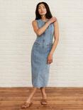 Mint Velvet Sleeveless Zip Front Denim Midi Dress, Blue