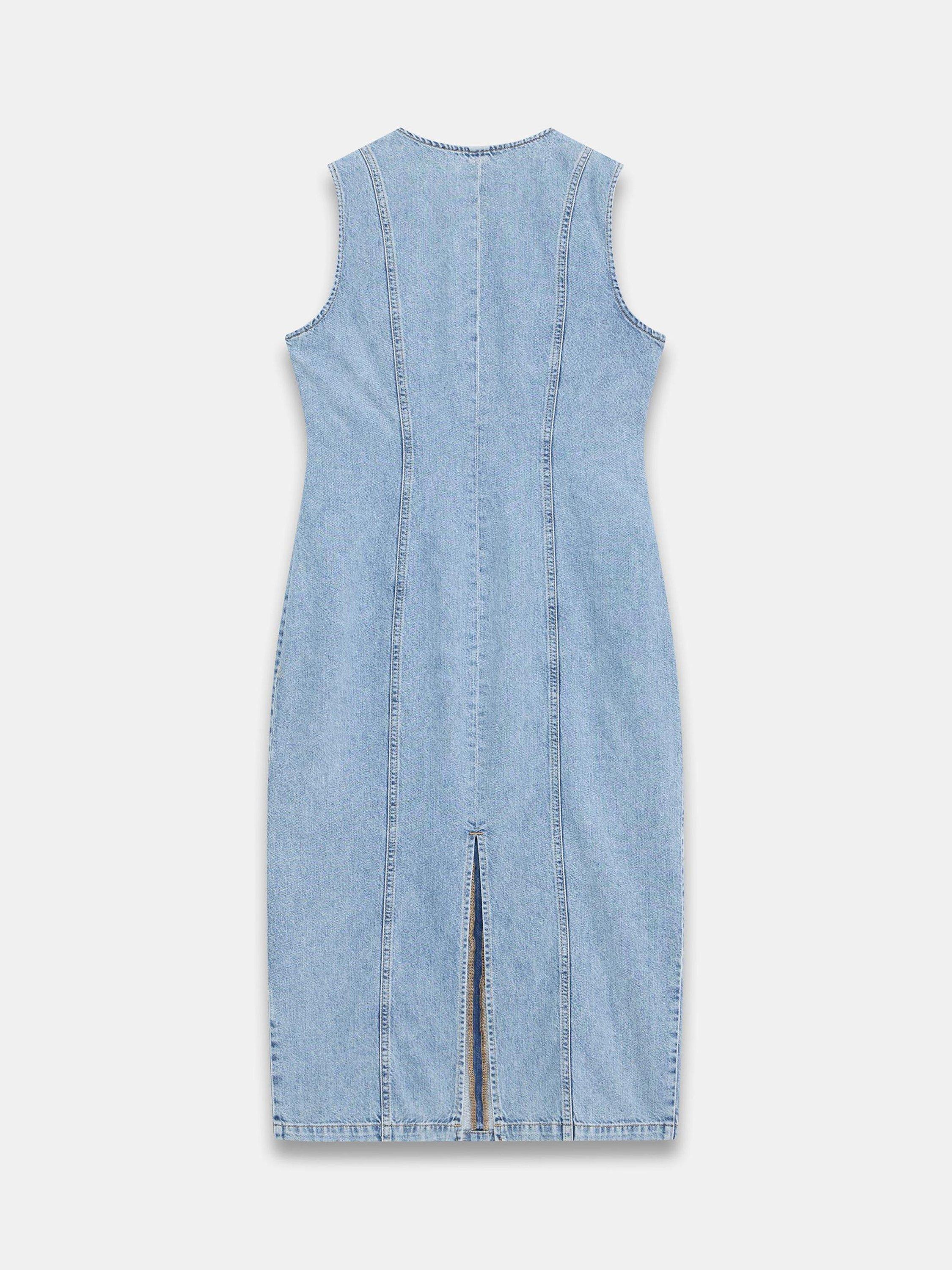 Product image 8 of 8, which shows Mint Velvet Sleeveless Zip Front Denim Midi Dress, Blue, 6