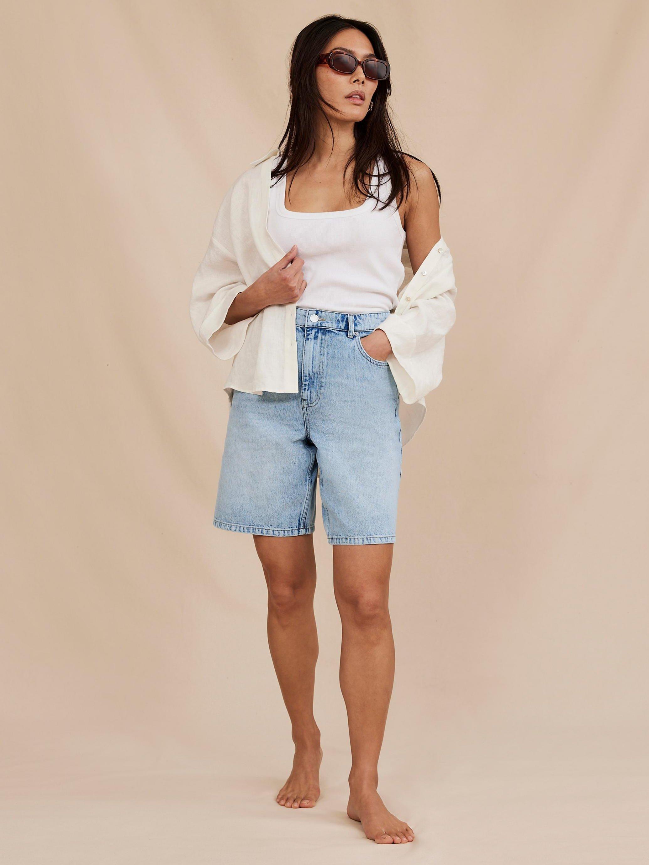 Product image 5 of 7, which shows Mint Velvet Long Denim Shorts, Mid Blue, 10