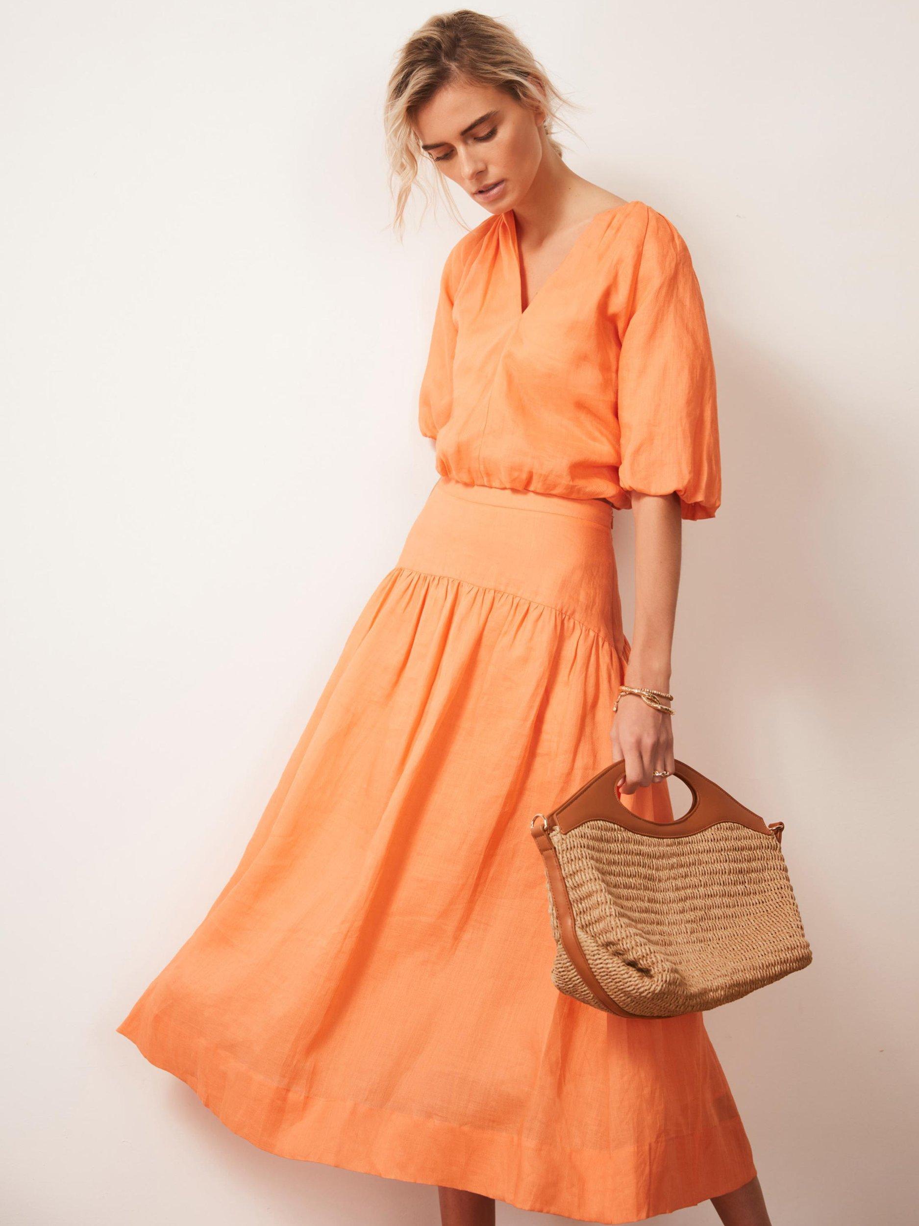 Mint Velvet Drop Waist Maxi Skirt, Orange