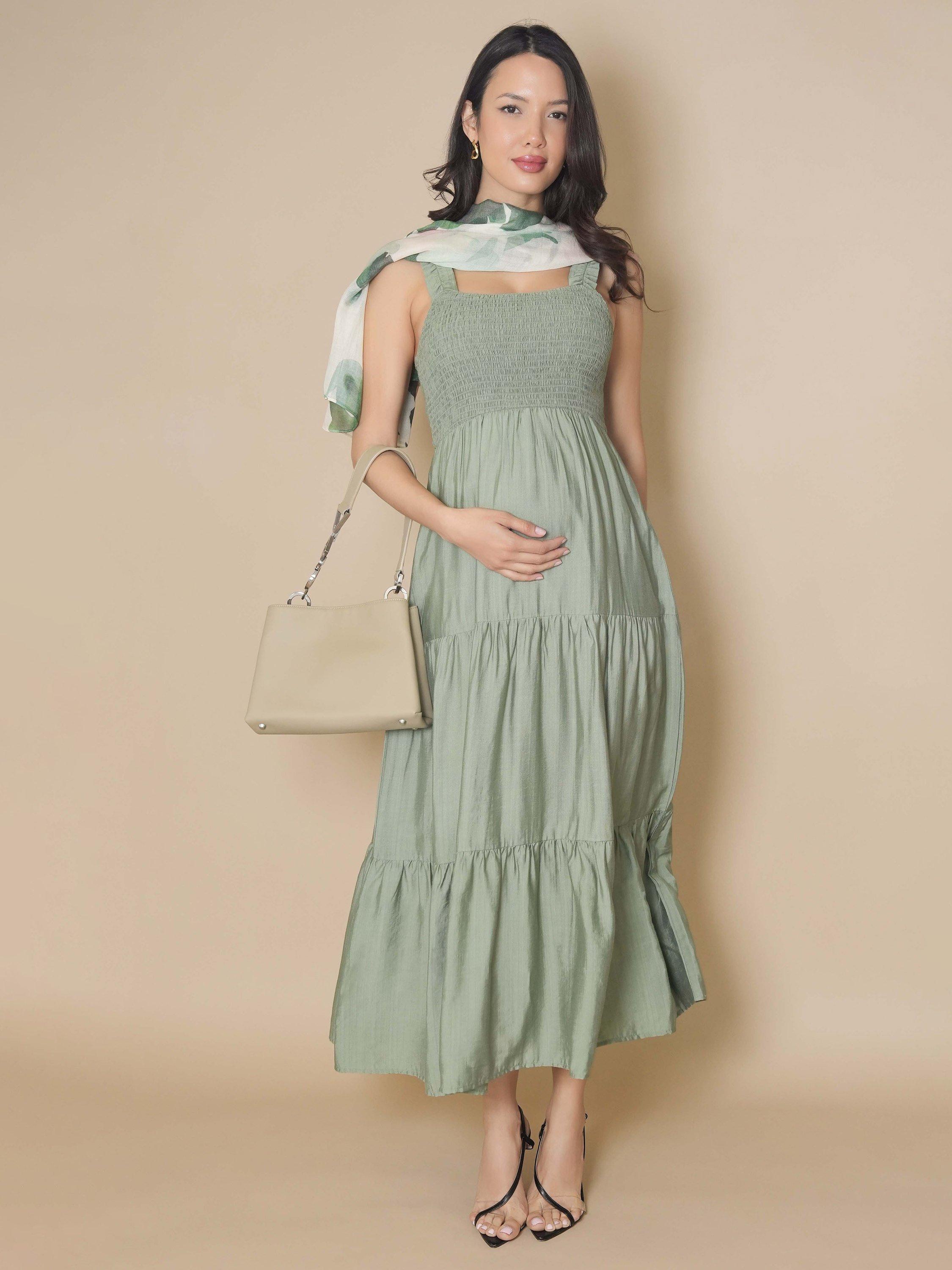 Product image 3 of 8, which shows Tiffany Rose Ayla Tiered Sleeveless Maxi Dress, Pale Olive, 10-12