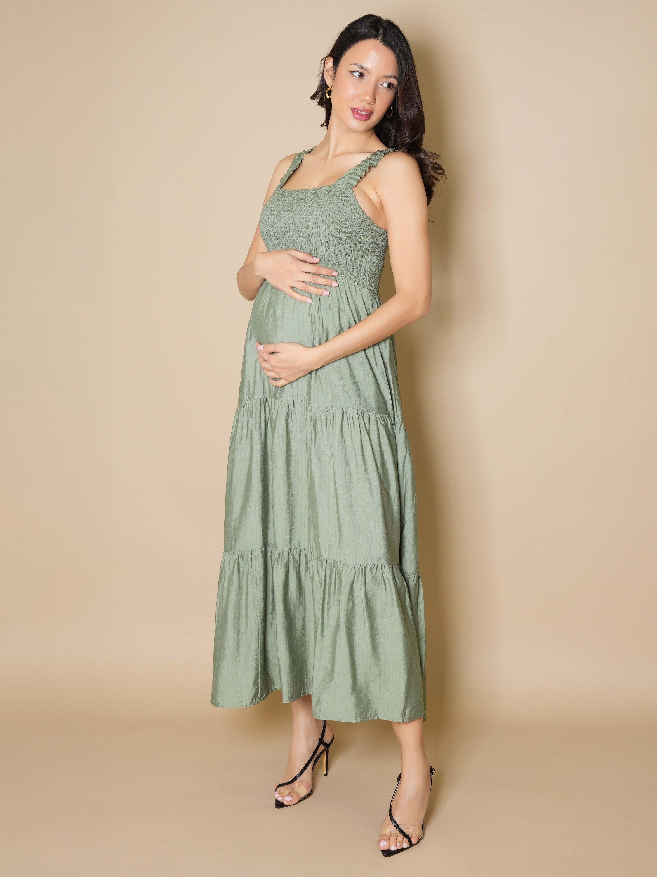 Product image 4 of 8, which shows Tiffany Rose Ayla Tiered Sleeveless Maxi Dress, Pale Olive, 10-12