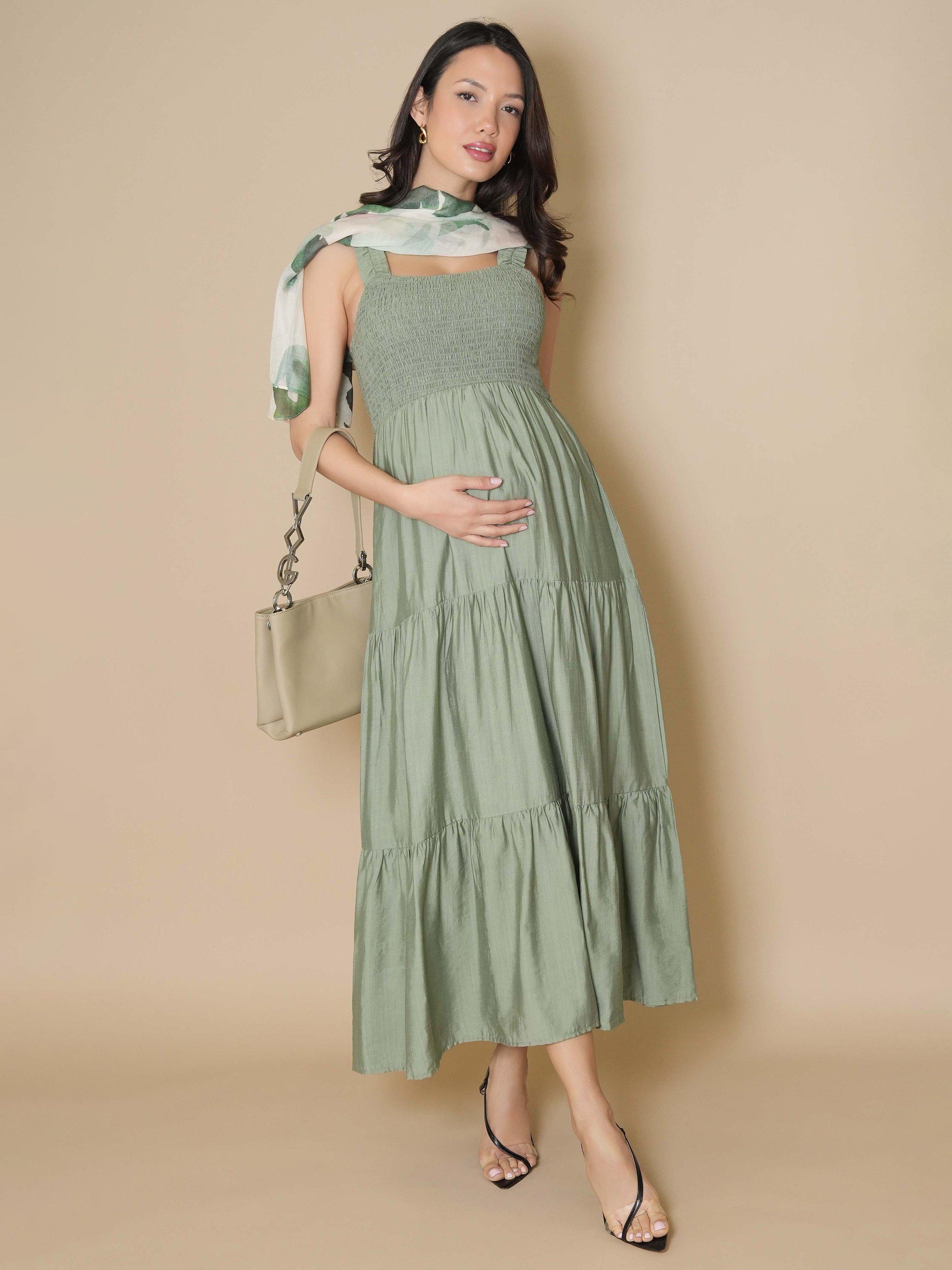 Product image 7 of 8, which shows Tiffany Rose Ayla Tiered Sleeveless Maxi Dress, Pale Olive, 10-12