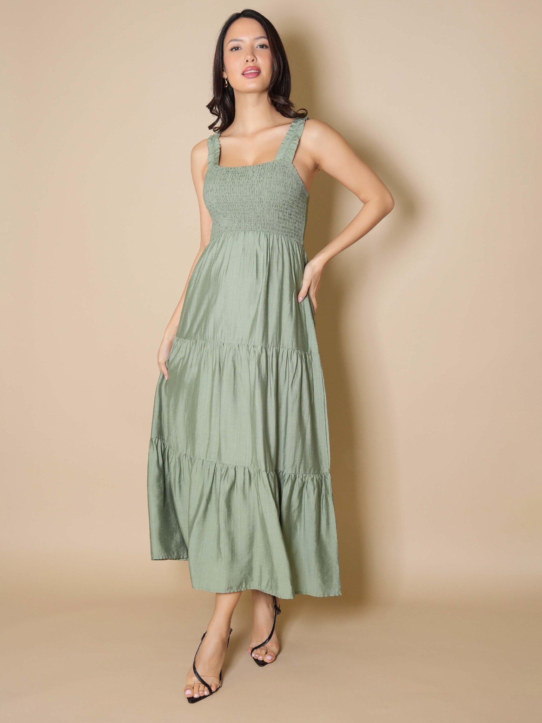 Product image 8 of 8, which shows Tiffany Rose Ayla Tiered Sleeveless Maxi Dress, Pale Olive, 10-12