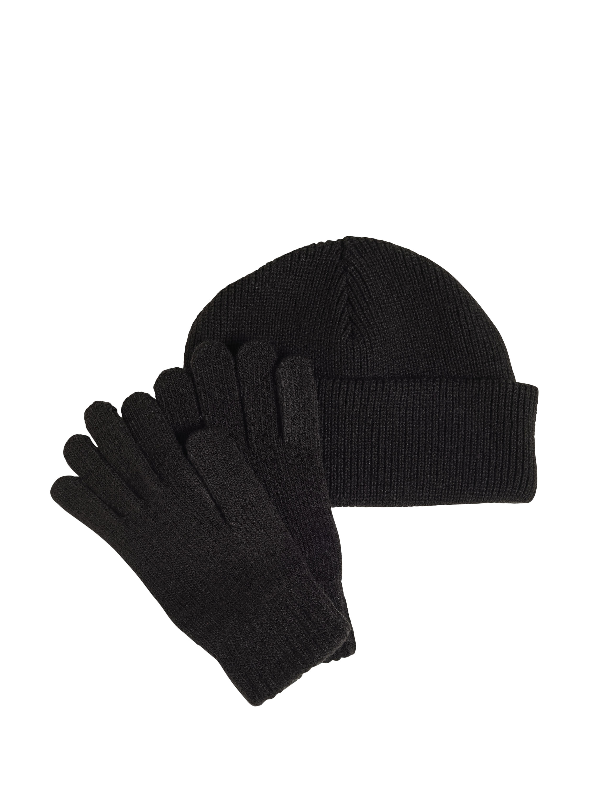 Product image 2 of 4, which shows adidas Kids' Rib Knit Glove and Beanie Set, Black/White, M