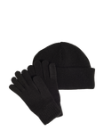 adidas Kids' Rib Knit Glove and Beanie Set, Black/White