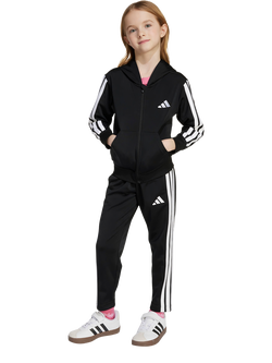 adidas Kids' Essentials 3-Stripe Shiny Tracksuit, Black/White, Black/White