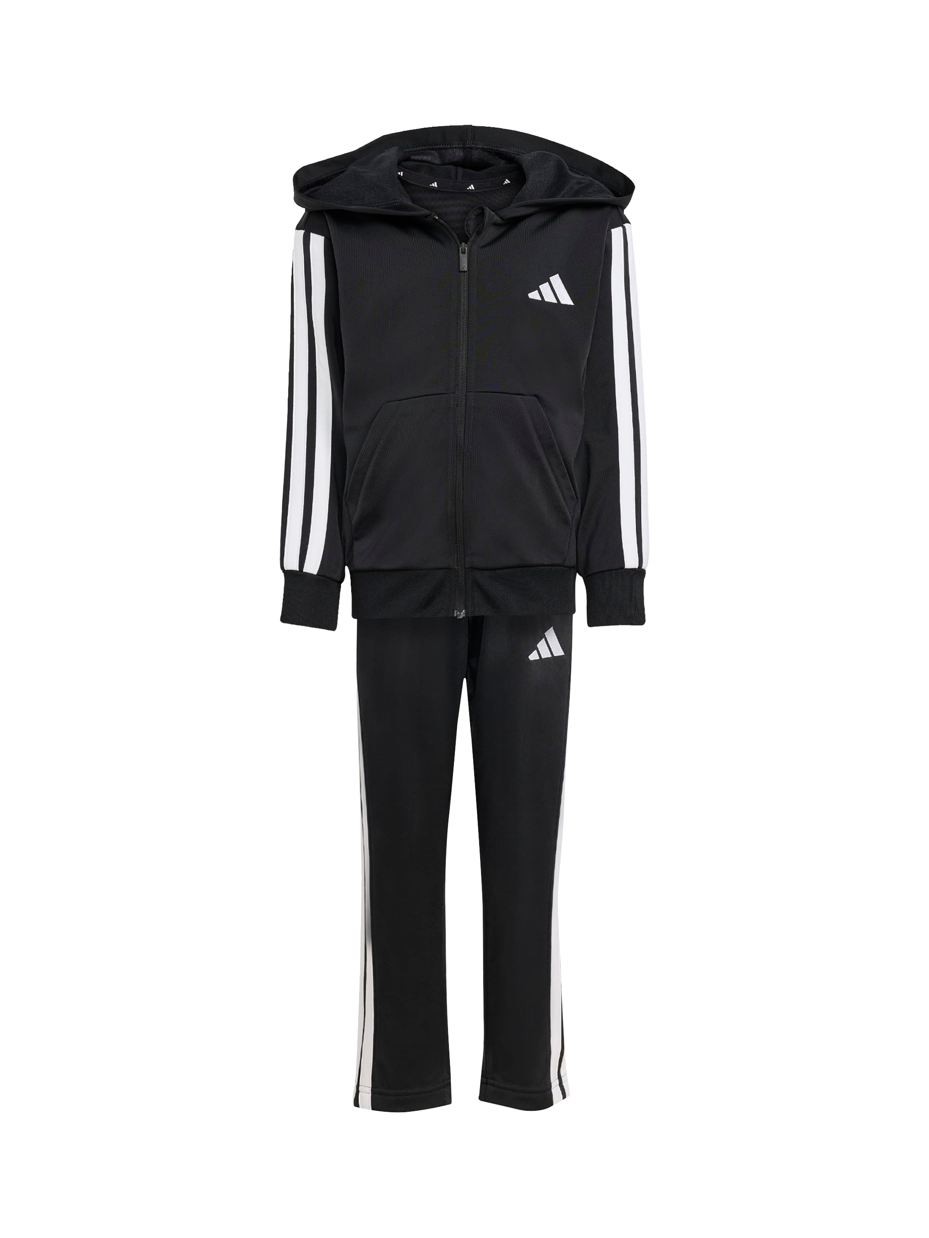 Product image 4 of 6, which shows adidas Kids' Essentials 3-Stripe Shiny Tracksuit, Black/White, 6-7 years