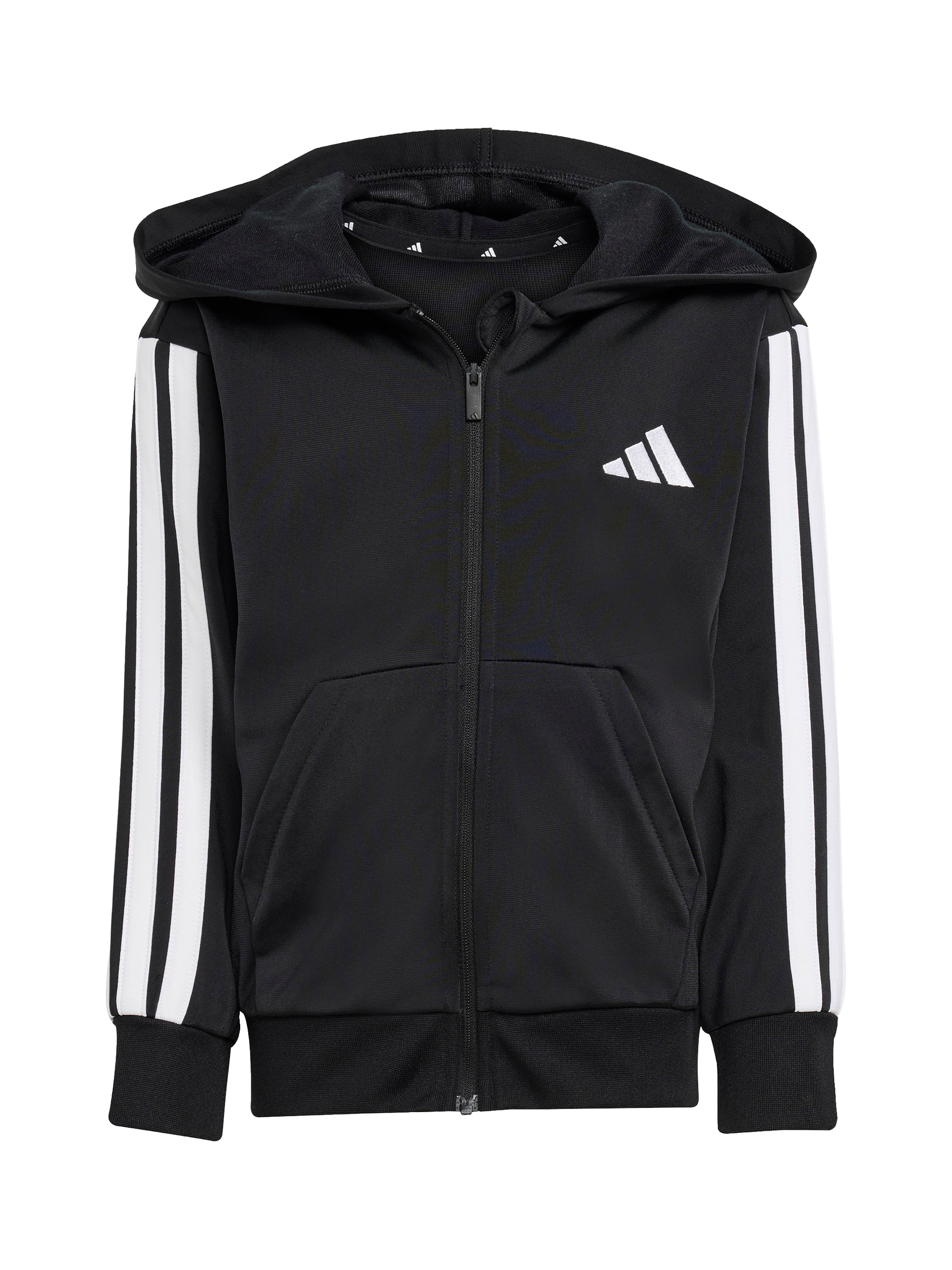 Product image 5 of 6, which shows adidas Kids' Essentials 3-Stripe Shiny Tracksuit, Black/White, 6-7 years