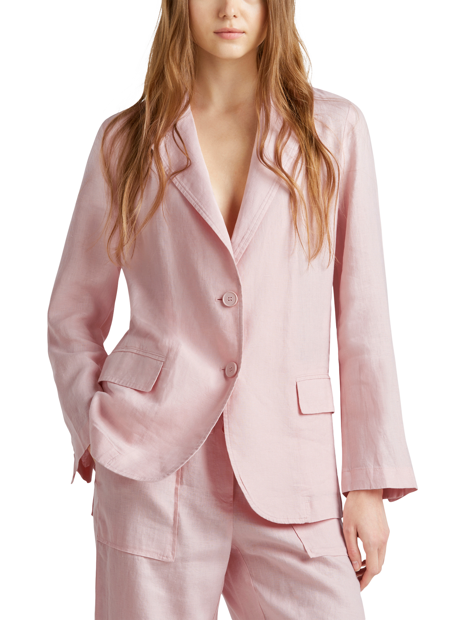 Product image 1 of 5, which shows Benetton Relaxed Fit Pure Linen Blazer, Powder, 8